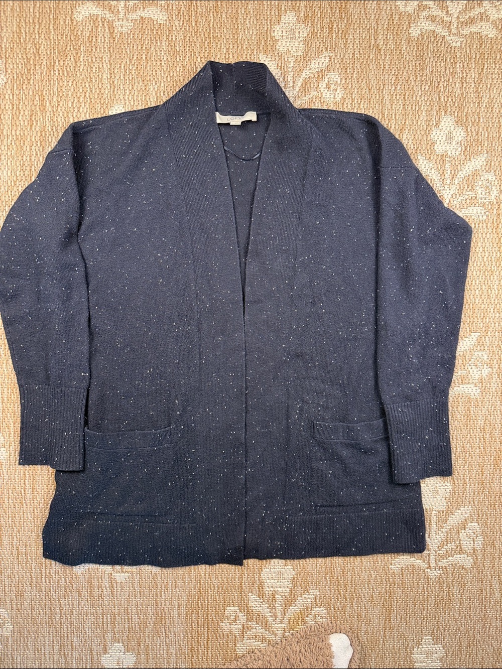 LOFT Navy Speckled Open-Front Knit Jacket